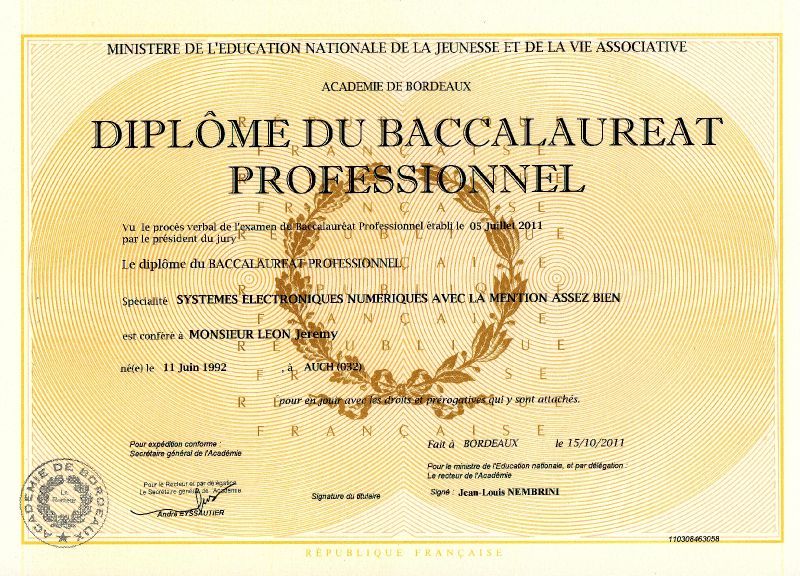 Diplôme du Baccalauréat professionnel